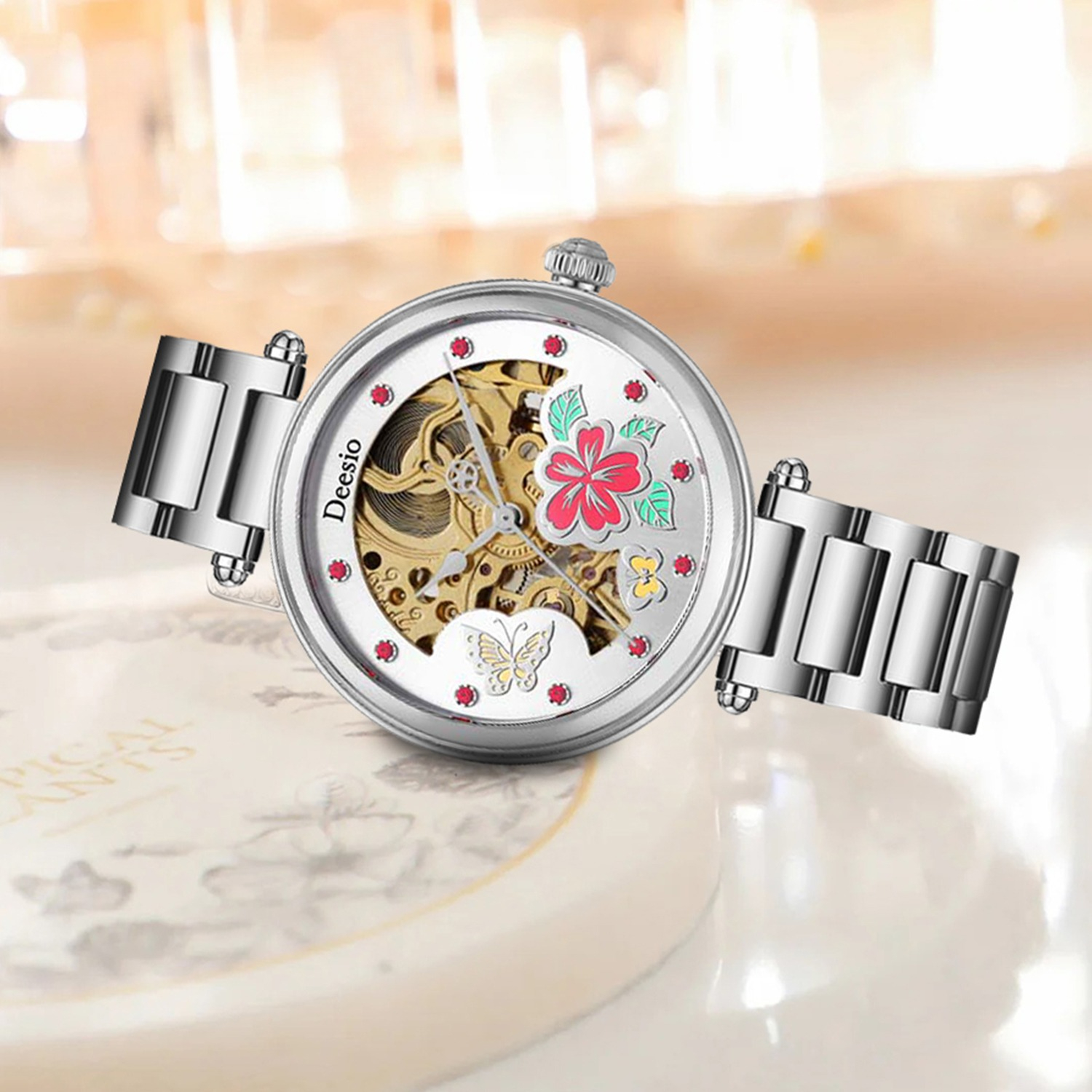 Skeleton Mechanical Watch - Deesio Skeleton Butterfly Dial Stainless Steel
