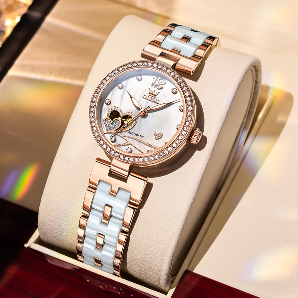 Skeleton Mechanical Watch - OLEVS Fashion Ceramic Skeleton Women Mechanical