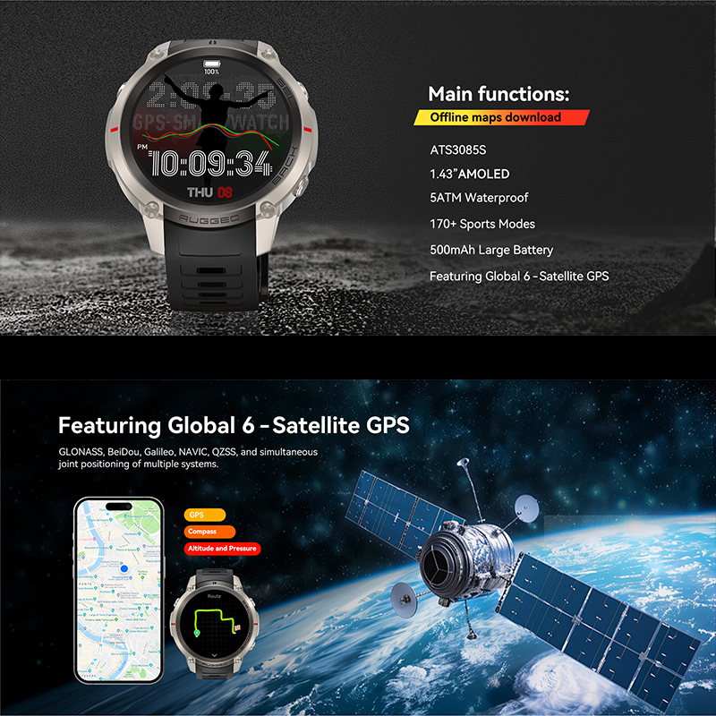 Global Six Satellite GPS Posit - Smartwatch Watches For Men With Gps avis et prix