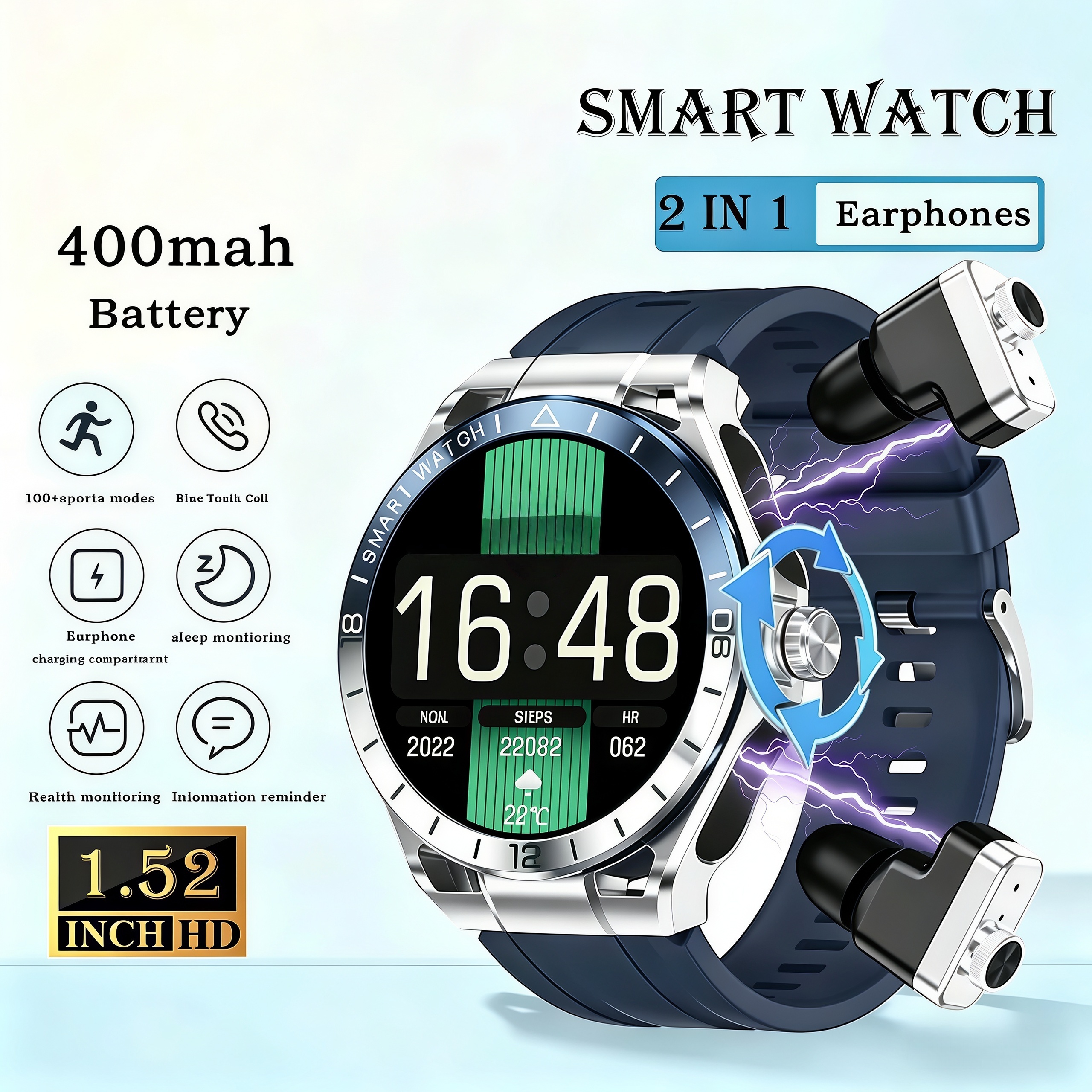 2 In 1 Bluetooth Call Earphone - Smartwatch Noise Watches For Men avis et prix
