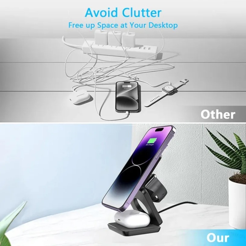 3 in 1 Foldable Magnetic Wirel - Smartwatch Apple Watch avis et prix